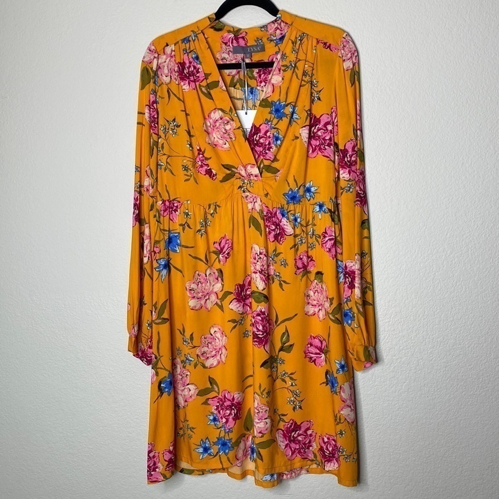 TYSA Designs dress women’s XS extra small orange floral midi long sleeve dress